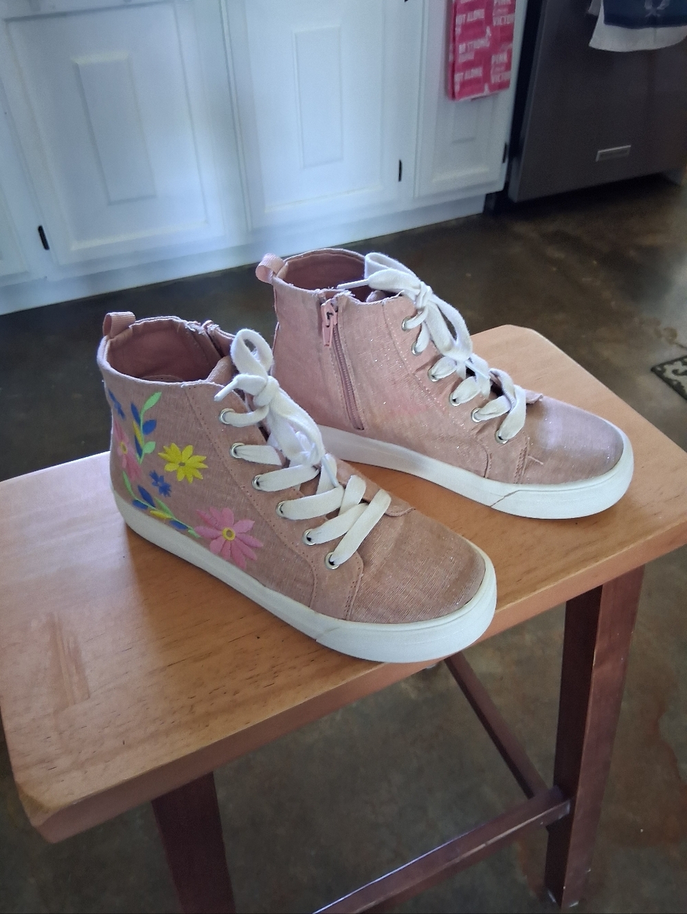 Copper Key Embroided Pink Floral High-Top Lace-Up Sneakers